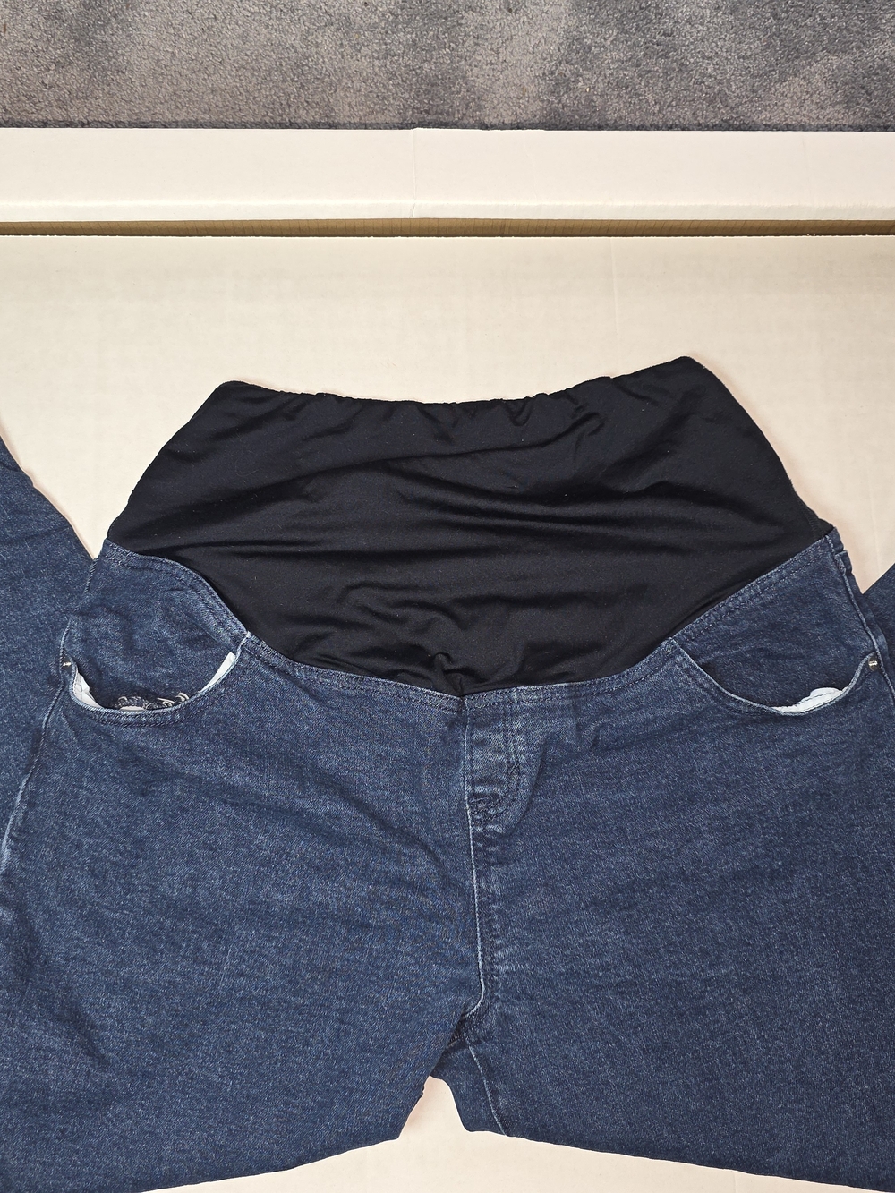 Maternity Dark Blue Denim Jeans with Black Comfort Panel